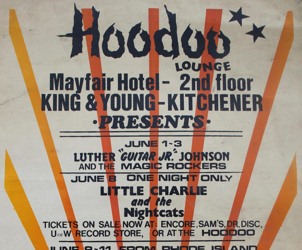 Poster for the Hoodoo Lounge, a blues club in Kitchener in the 1980s