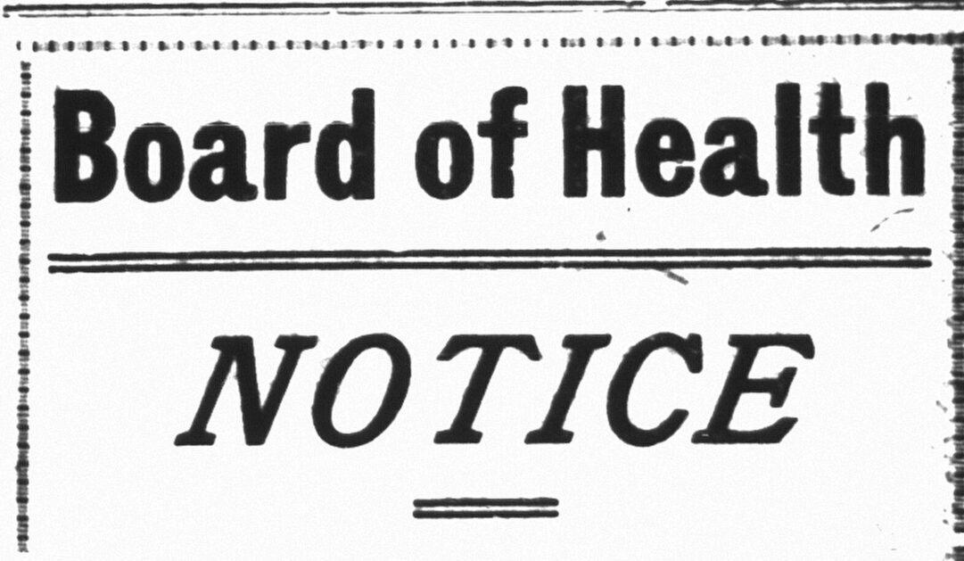 Board of Health Notice from Kitchener 1918 announcing closure of churches, schools and theatres.