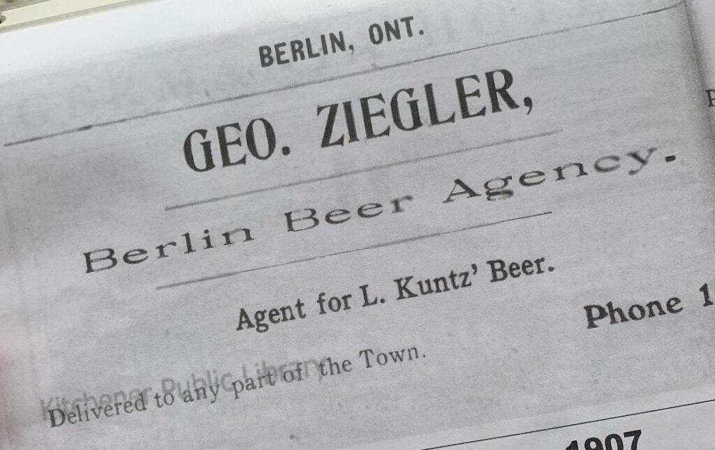 Advertisement for George Ziegler, Agent for L. Kuntz Beer