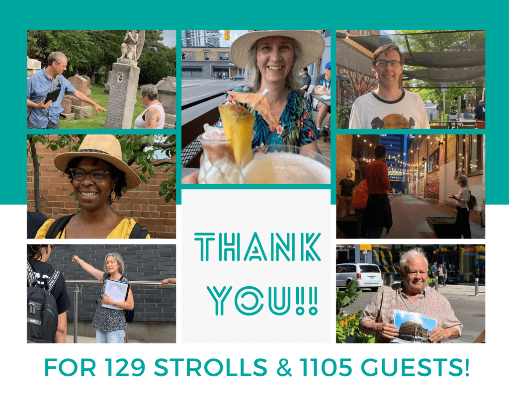 Photo Collage of Stroll walking tours guides hosting groups of people on history and art walking tours in 2022 .