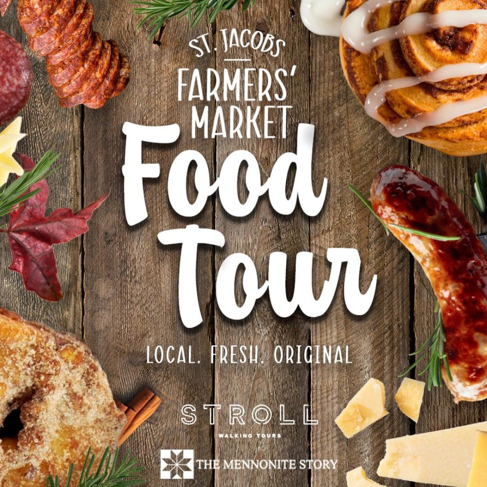 St Jacobs Market Food Tour poster with food samples around the border.